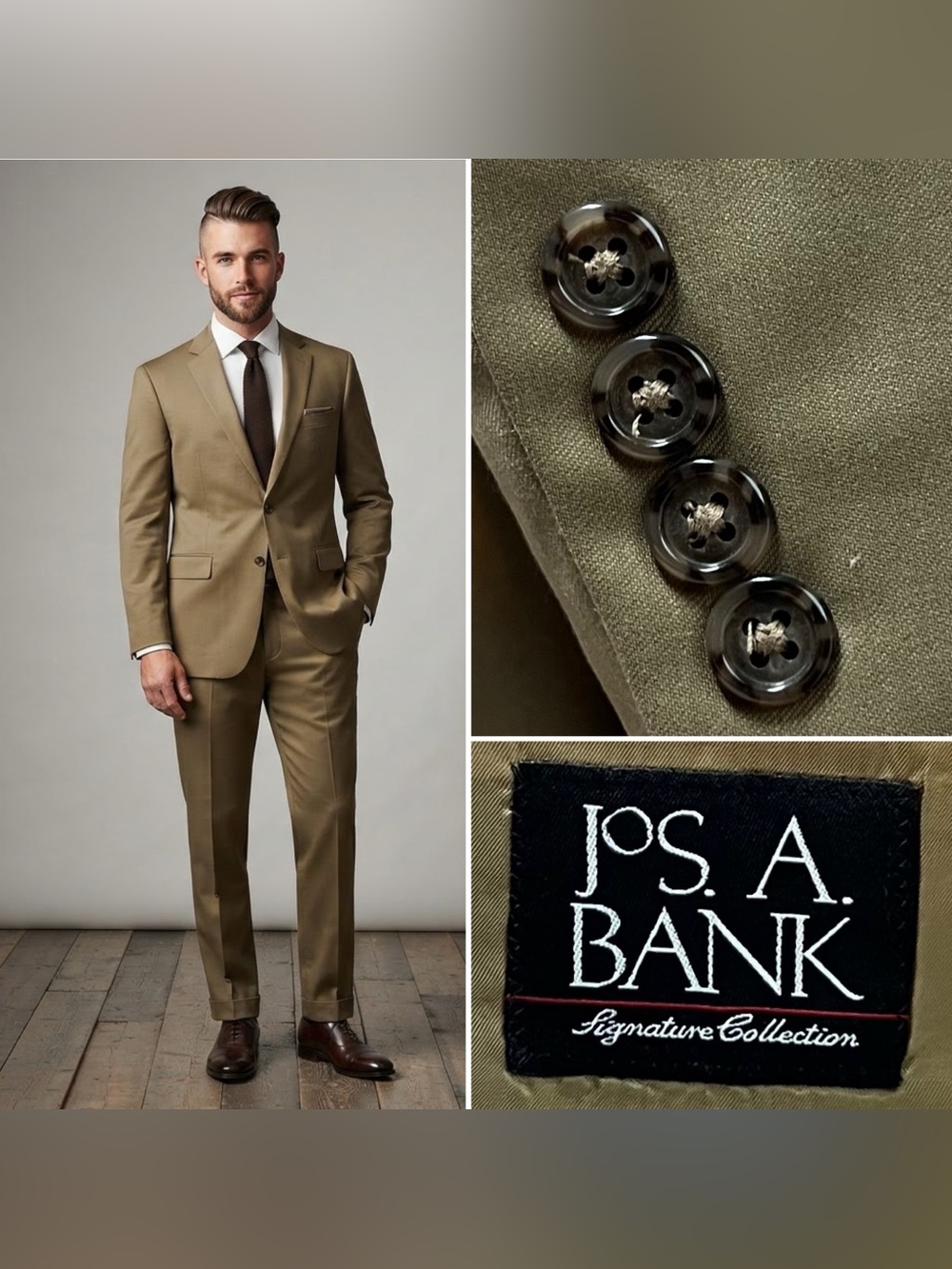Jos. A. Bank Men’s 46R Tan Wool Gordon Suit Blazer & Pants